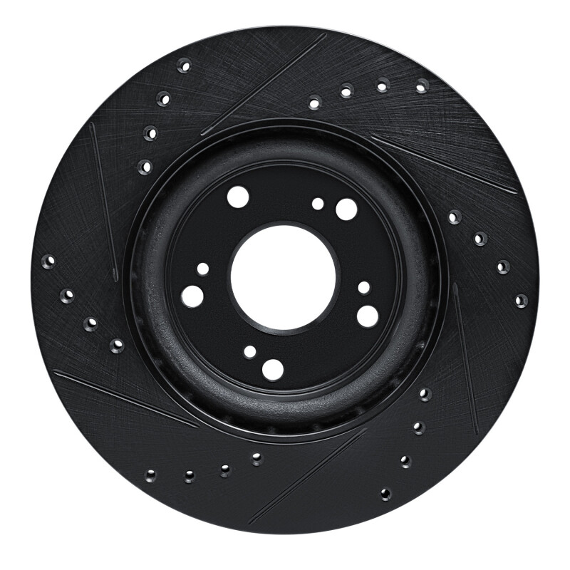 Honda CR-V Brake Rotor (1) - Front Right - R1 Concepts - Drilled & Slotted - Black - `12-`16